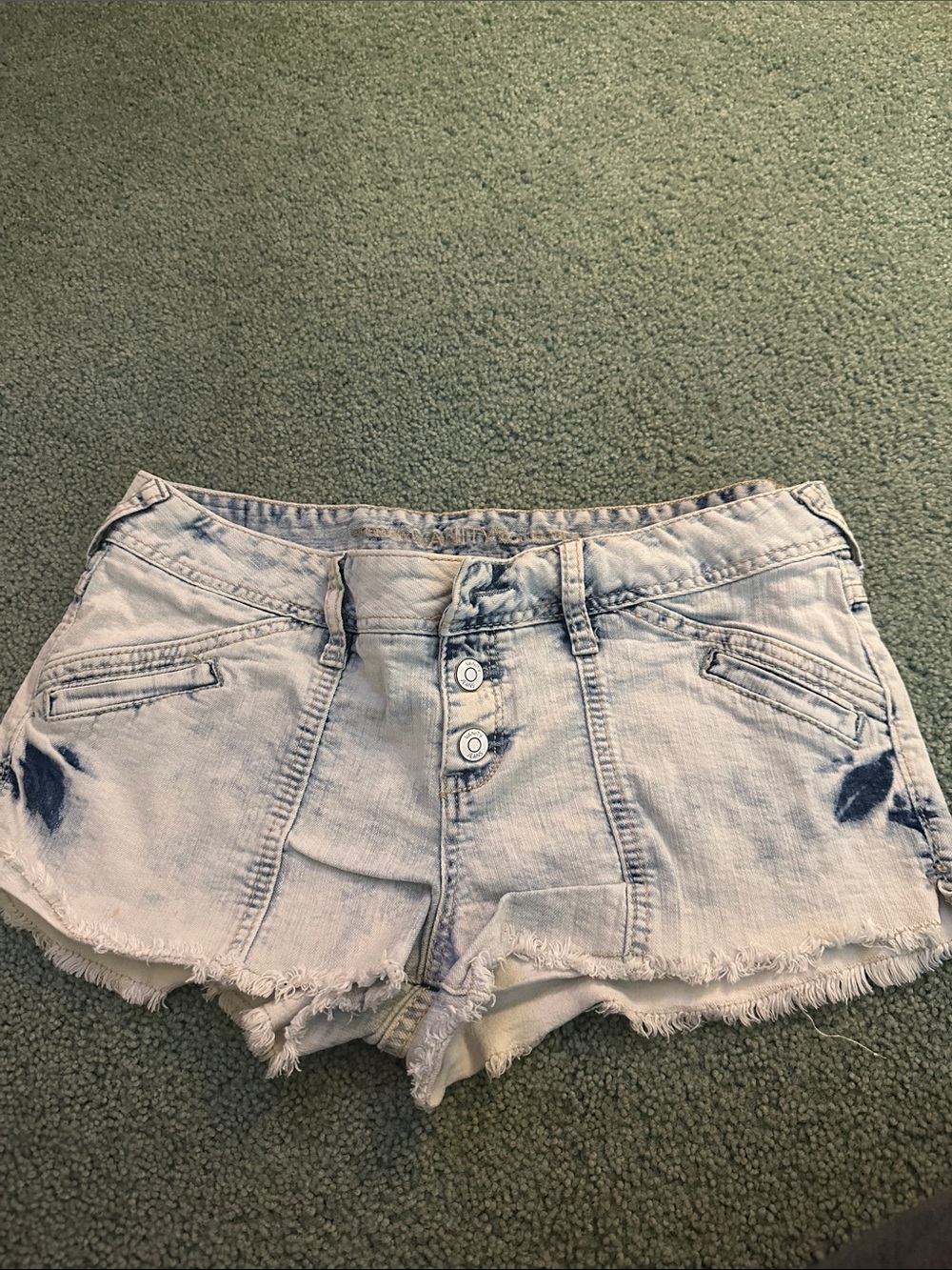Vanity Light Blue Distressed Button-Front Jean Shorts